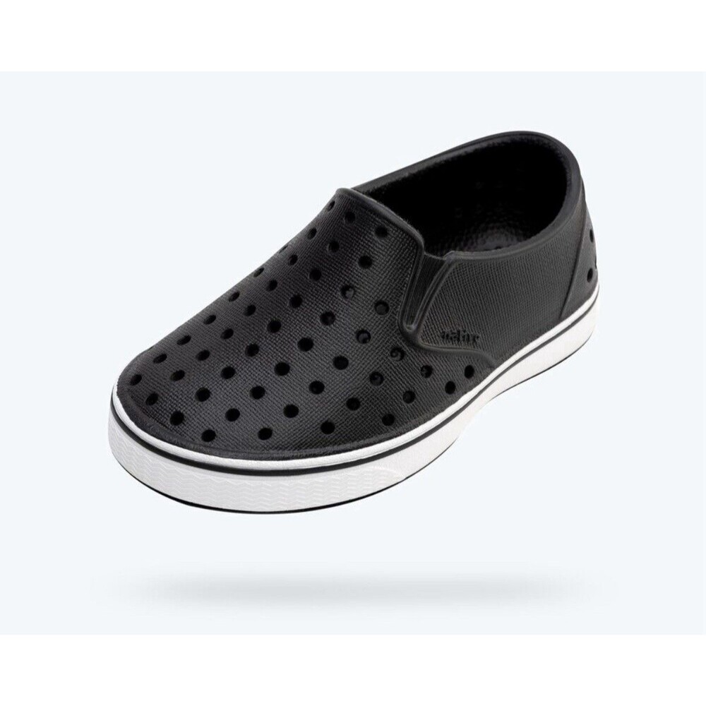Native Child Size 8 Boys Miles Slip On Shoes Black White Washable